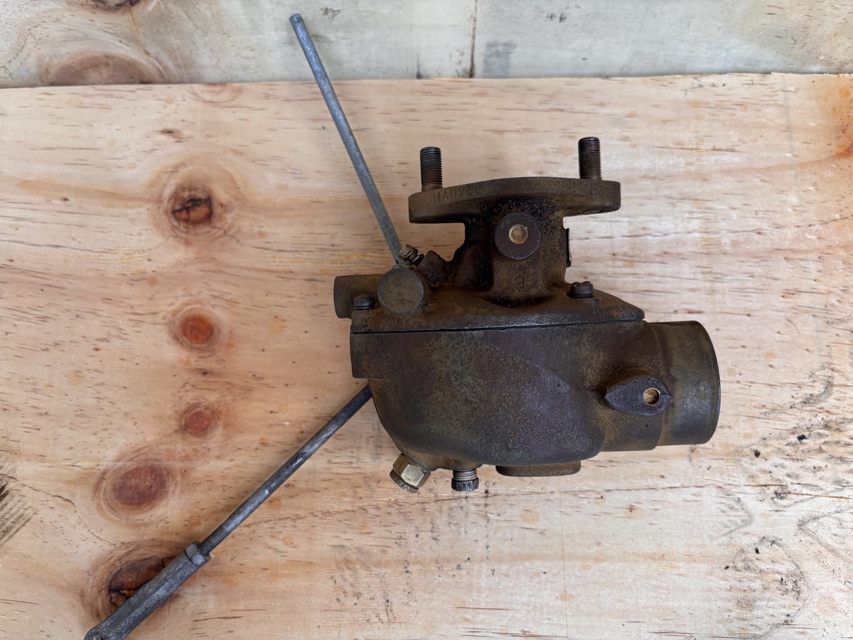 Rusted Marvel carburetor before laser cleaning