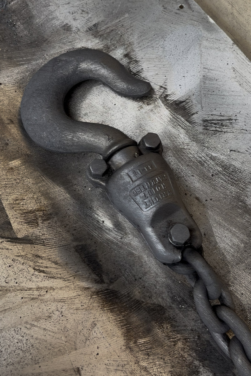 Wright hoist hook detail — laser cleaned